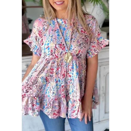 Azura Exchange Floral Print Ruffle Sleeve Top - S - Main Image