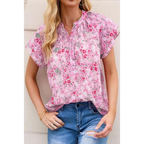 Azura Exchange Mandarin Collar Floral Top - M - Main Image