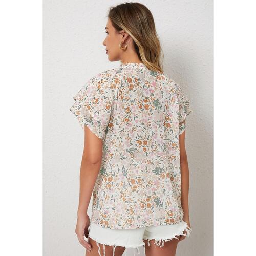 Azura Exchange Floral Mandarin Collar Top - L - Main Image