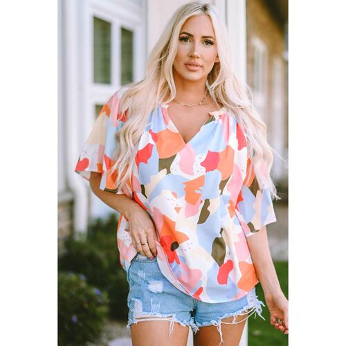 Azura Exchange Floral Print V Neck Half Sleeve Blouse - S - Main Image