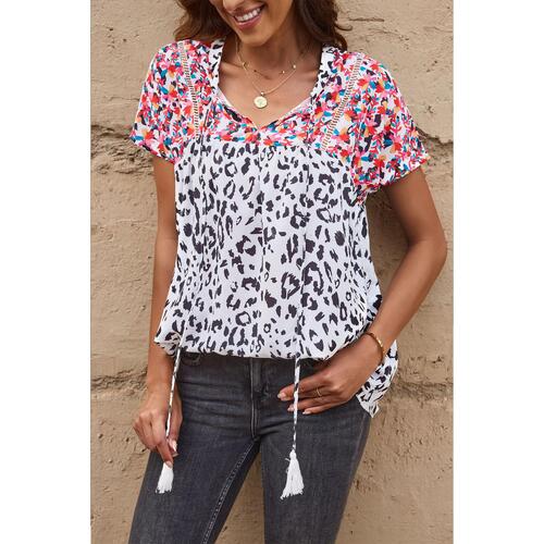 Azura Exchange Print Tassel Tie Blouse - M - Main Image