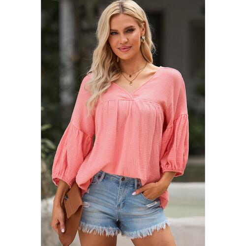 Azura Exchange V Neck Bracelet Sleeve Babydoll Blouse - 2XL - Main Image