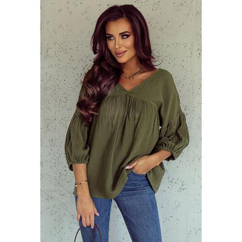 Azura Exchange Textured V Neck Bracelet Sleeve Babydoll Blouse - M - Main Image