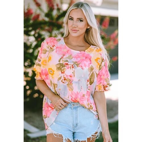 Azura Exchange Floral Blouse with Shirred Cuff Sleeves - M - Main Image