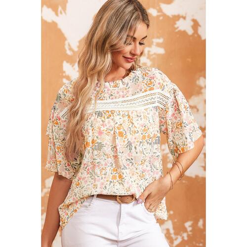 Azura Exchange Floral Print Wide Ruffle Sleeves Blouse - M - Main Image