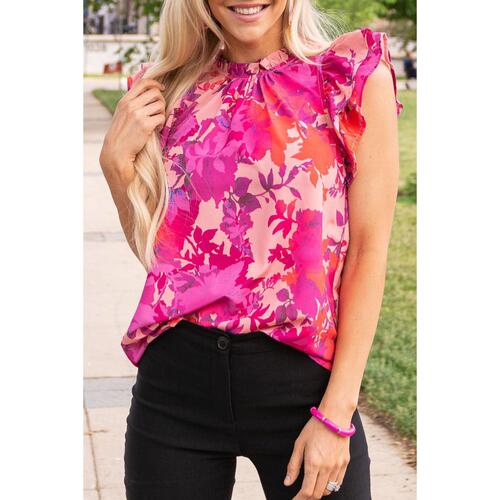 Azura Exchange Flutter Sleeves Frilled Neck Blouse - M - Main Image