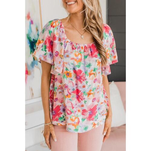 Azura Exchange Watercolor Floral Ruffle Sleeve Blouse - XL - Main Image