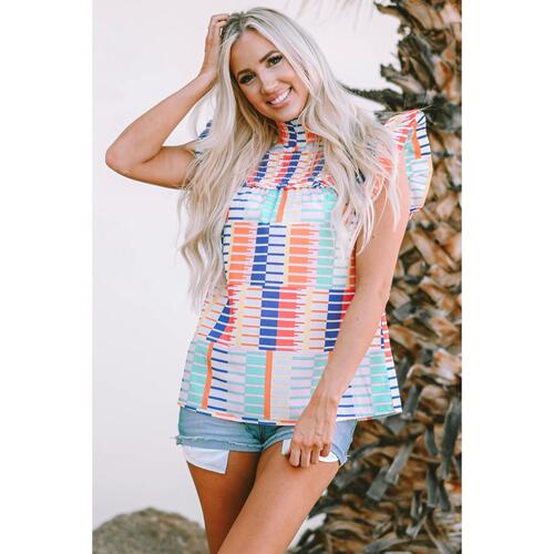 Azura Exchange Striped High Neck Flutter Top - M - Main Image