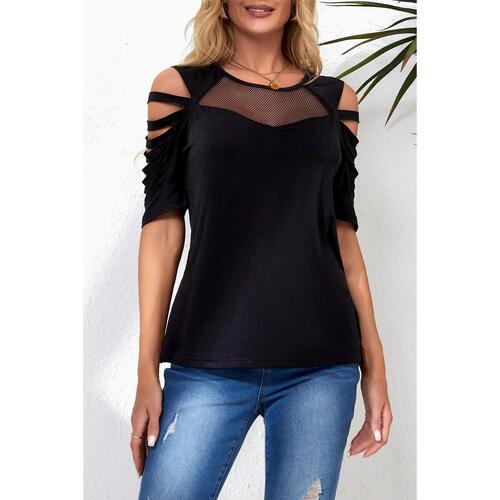 Azura Exchange Fishnet Splicing Cutout Shoulder Sleeve Top - M - Main Image