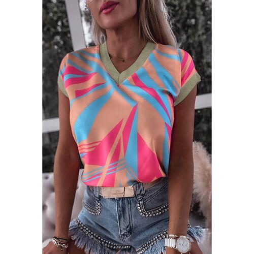 Azura Exchange Geometric Print V Neck Blouse - S - Main Image