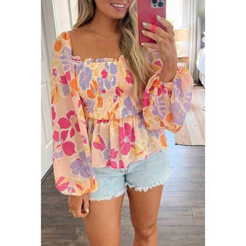 Azura Exchange Smocked Long Sleeve Peplum Blouse - XL - Main Image