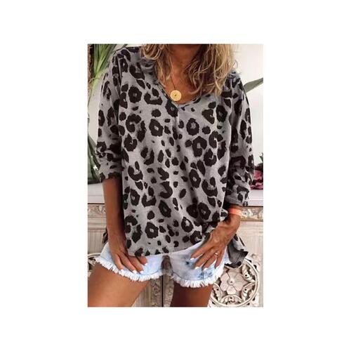 Azura Exchange Leopard Print V Neck Long Sleeve Top - M - Main Image