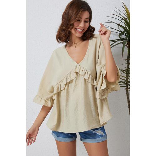 Azura Exchange Draped Batwing Sleeve Ruffle Top - S - Main Image