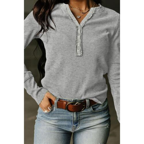 Azura Exchange Gray Waffle Knit Henley Top - XL - Main Image