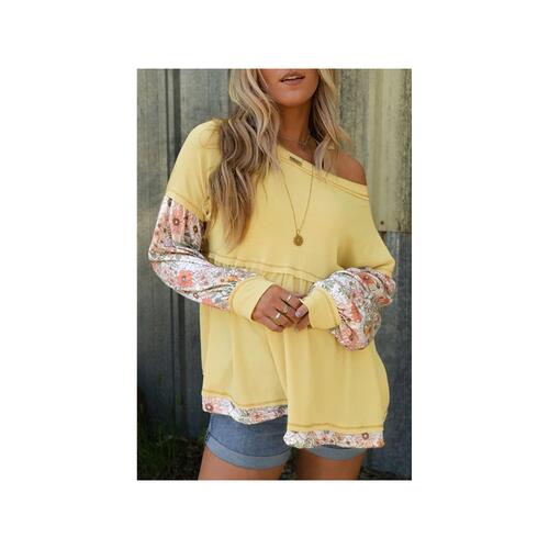 Azura Exchange Floral Patchwork Waffle Knit Babydoll Blouse - L - Main Image