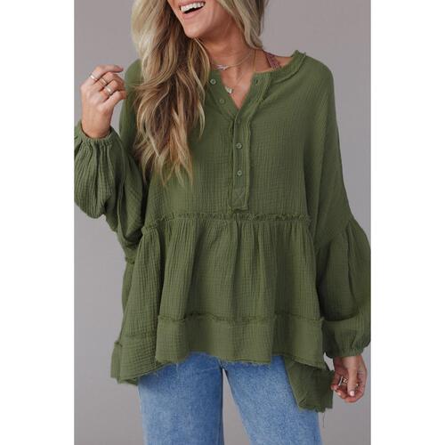 Azura Exchange Loose Sleeve Raw Edge Top - M - Main Image