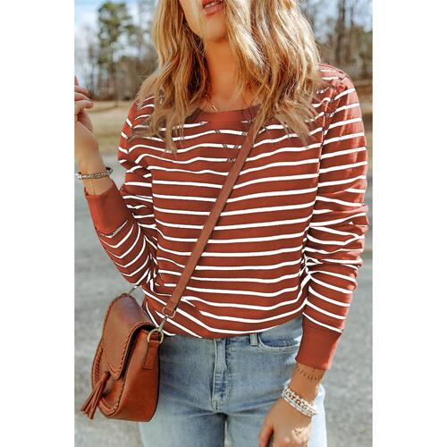 Azura Exchange Striped Print Ribbed Trim Top - S - Main Image