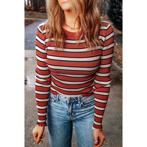Azura Exchange Striped Ribbed Knit Slim Fit Top - XL - Main Image