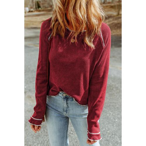 Azura Exchange Textured Round Neck Long Sleeve Top - S - Main Image