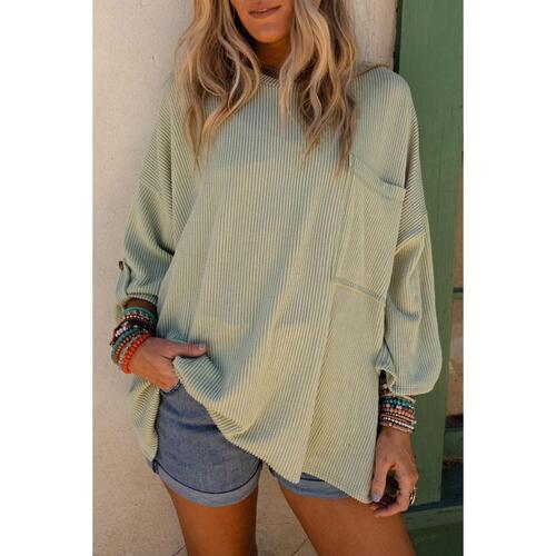 Azura Exchange Oversize Ribbed Roll-tab Sleeve Top - S - Main Image