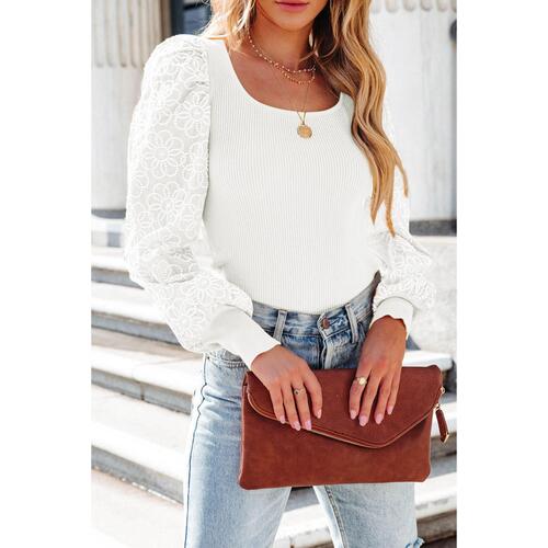 Azura Exchange Ribbed Knit Puff Sleeve Top - XL - Main Image