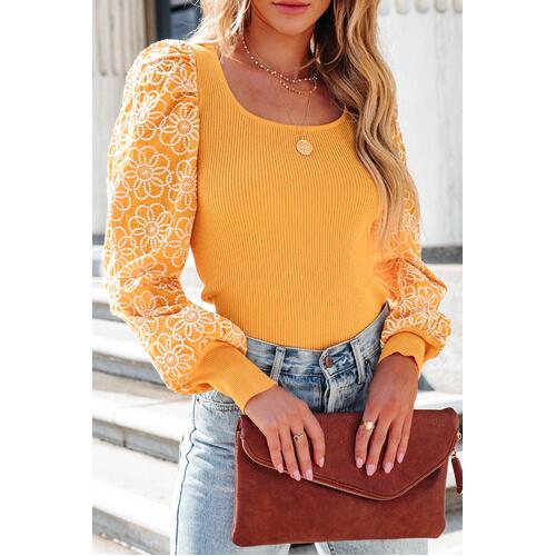 Azura Exchange Puff Sleeve Ribbed Knit Top - XL - Main Image