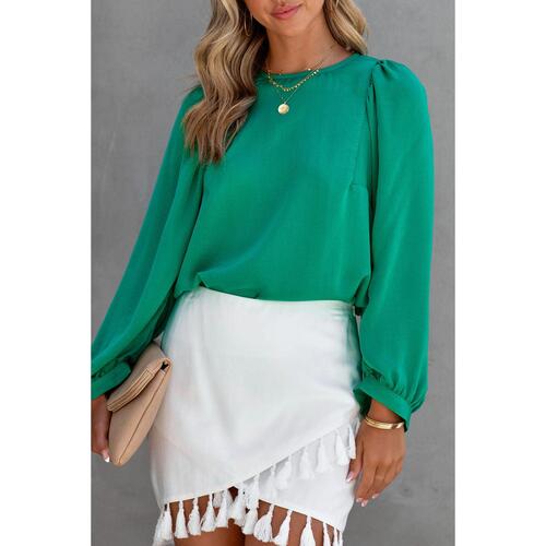 Azura Exchange Satin Puff Long Sleeve Crewneck Blouse - S - Main Image