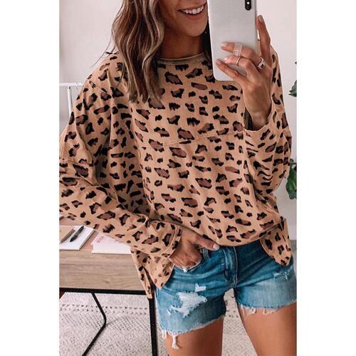 Azura Exchange Animal Print Stitching Loose Long Sleeve Top - L - Main Image