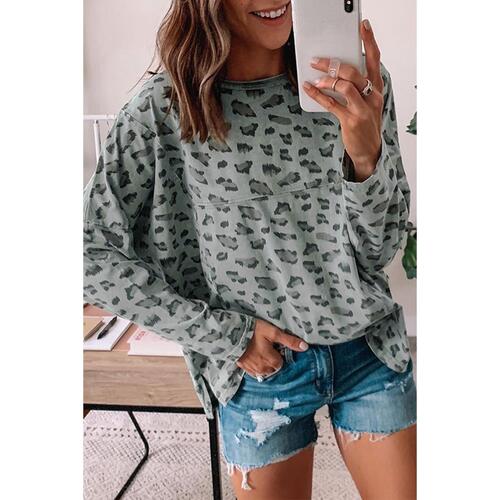Azura Exchange Animal Print Stitching Loose Long Sleeve Top - M - Main Image
