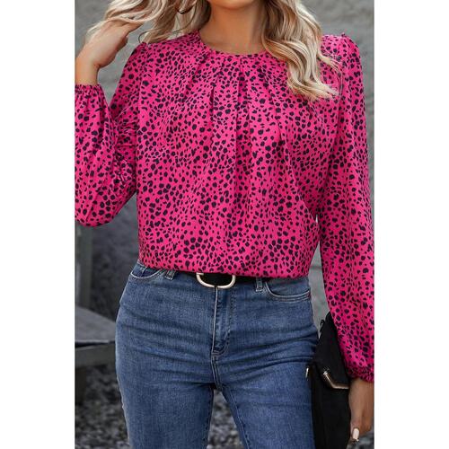 Azura Exchange Leopard Print Pleated Blouse - S - Main Image