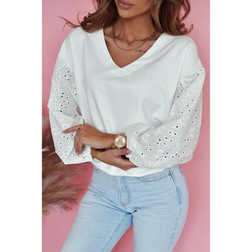 Azura Exchange Embroidered Patchwork Puff Sleeve Blouse - XL - Main Image