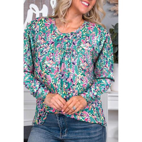 Azura Exchange Elegant Floral Print Long Sleeve Blouse - S - Main Image