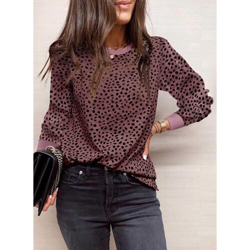 Azura Exchange Spotted Print Round Neck Long Sleeve Top - M - Main Image