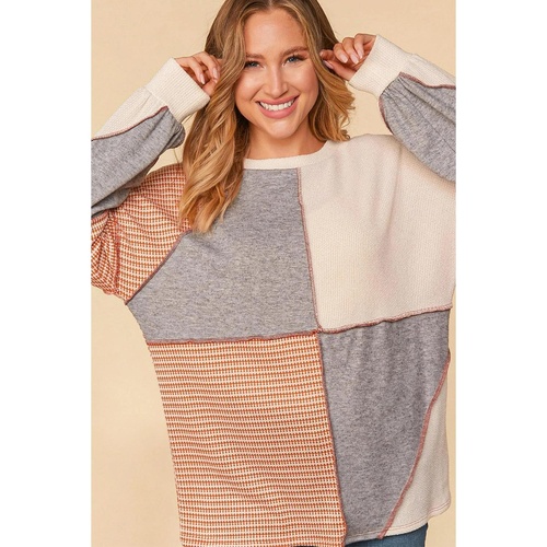 Multicolor Exposed Seam Colorblock Oversized Knit Top - L - Main Image