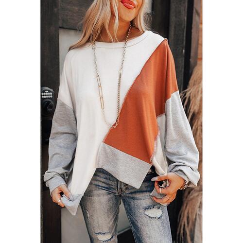 Azura Exchange Colorblock Stitching Irregular Hem Long Sleeve Top - M - Main Image