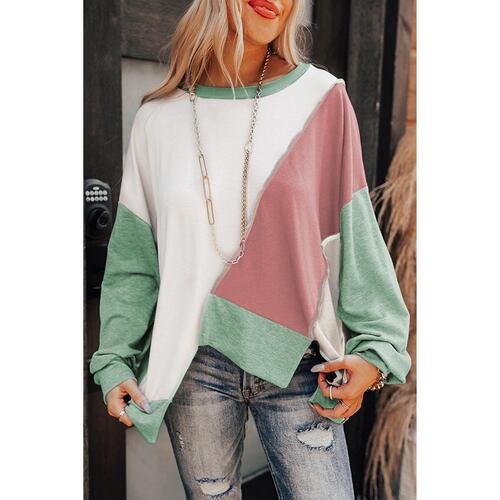 Azura Exchange Colorblock Stitching Irregular Hem Long Sleeve Top - L - Main Image