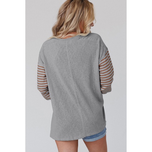 Gray Colorblock Striped Bishop Sleeve Top - L - Main Image