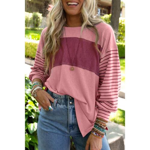 Azura Exchange Bishop Sleeve Colorblock Striped Top - M - Main Image