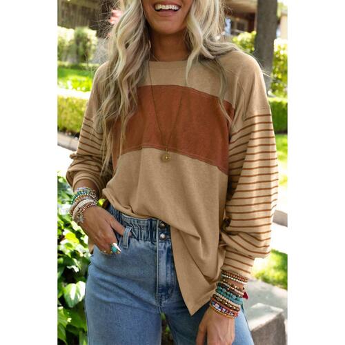 Azura Exchange Colorblock Striped Bishop Sleeve Top - S - Main Image