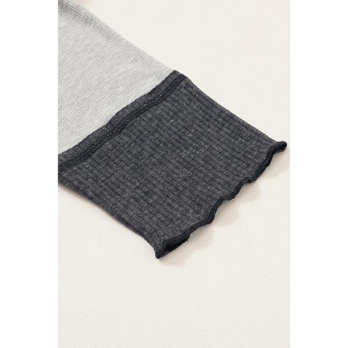 Gray Colorblock Seamed Ribbed Henley Hoodie - S - Main Image