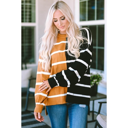 Stripe Oversized Contrast Printed Dropped Shoulder Top - M - Main Image