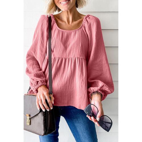 Azura Exchange Textured Bubble Sleeve Blouse - L - Main Image