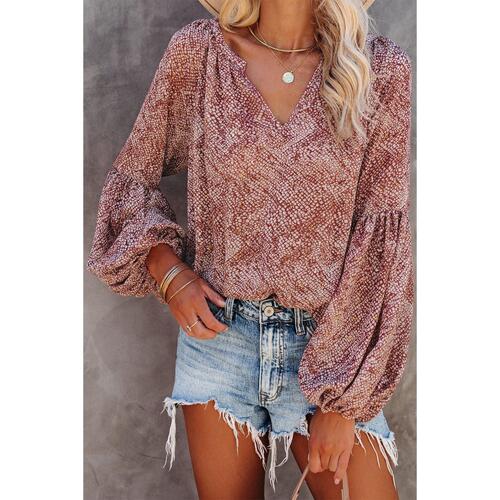 Azura Exchange Pleated Lantern Sleeve Abstract Print Blouse - L - Main Image