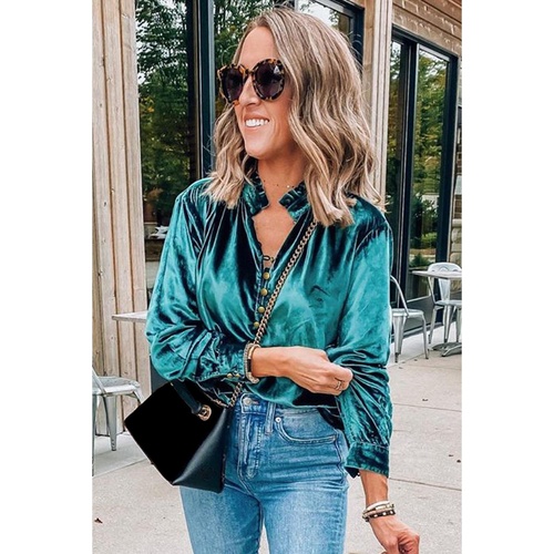 Azura Exchange Womens Green Velvet Blouse - L - Main Image