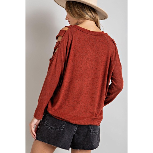 Orange Cutout Cold Shoulder Long Sleeve Top - M - Main Image
