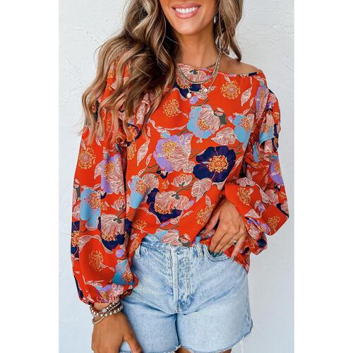 Azura Exchange Floral Print Ruffle Puff Sleeve Blouse - S - Main Image