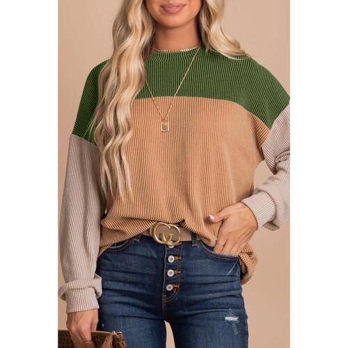Azura Exchange Color Block Ribbed Long Sleeve Top - S - Main Image