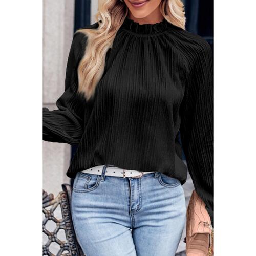 Azura Exchange Frilled Mock Neck Ripple Bubble Sleeve Blouse - XL - Main Image