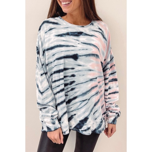 Sky Blue Tie-Dye Crewneck Long Sleeve Shift Pullover - S - Main Image