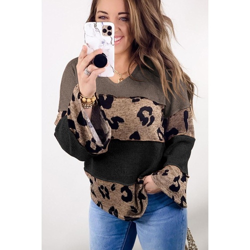Multicolour Colorblock Patchwork V-Neck Loose Sleeve Knit Top - L - Main Image